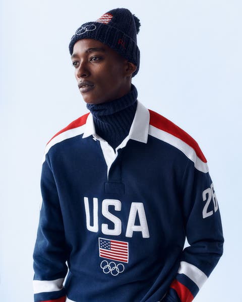 Model wearing Polo Ralph Lauren Team USA Olympics long sleeve