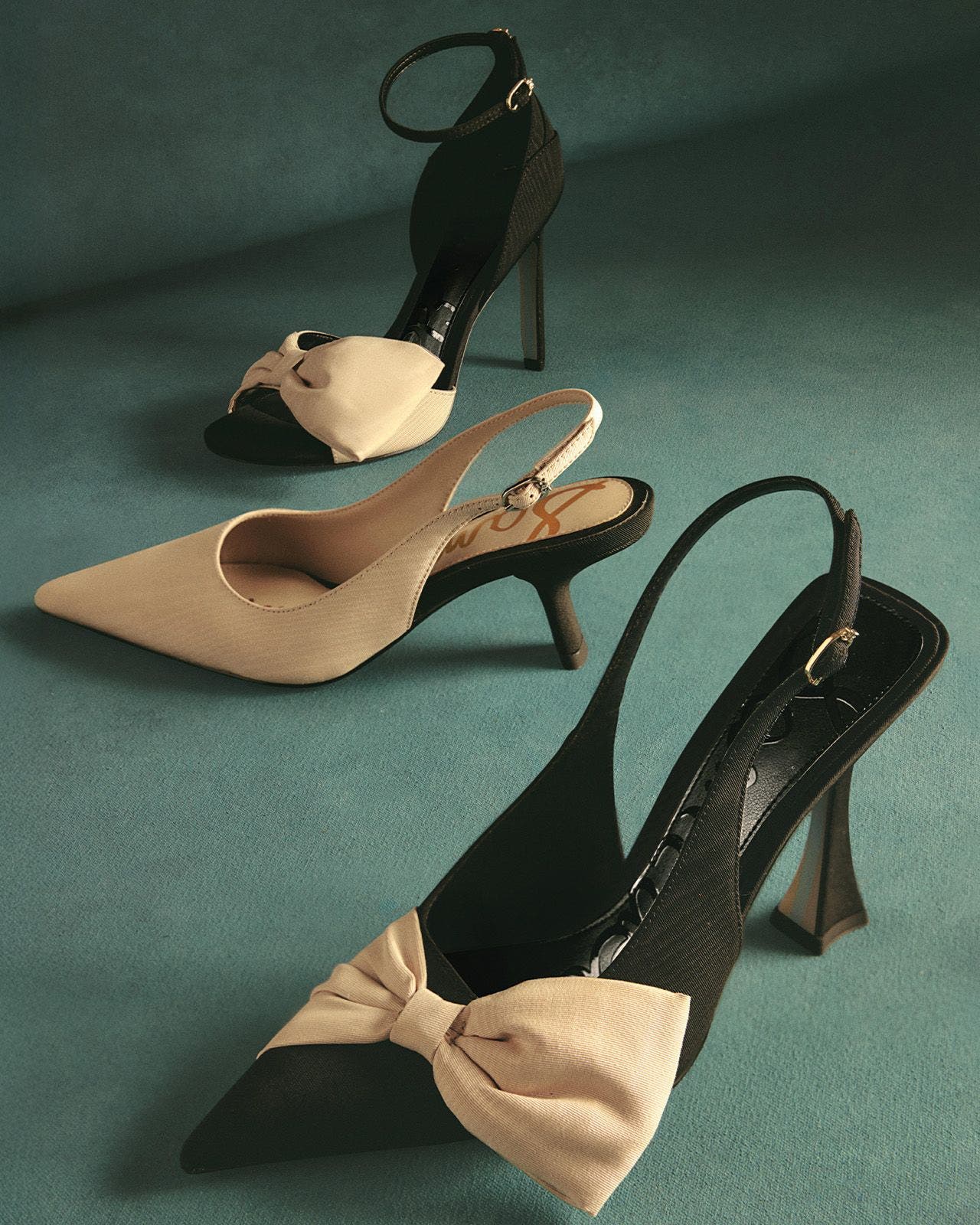 Flay lay of different styles of Sam Edelman heels