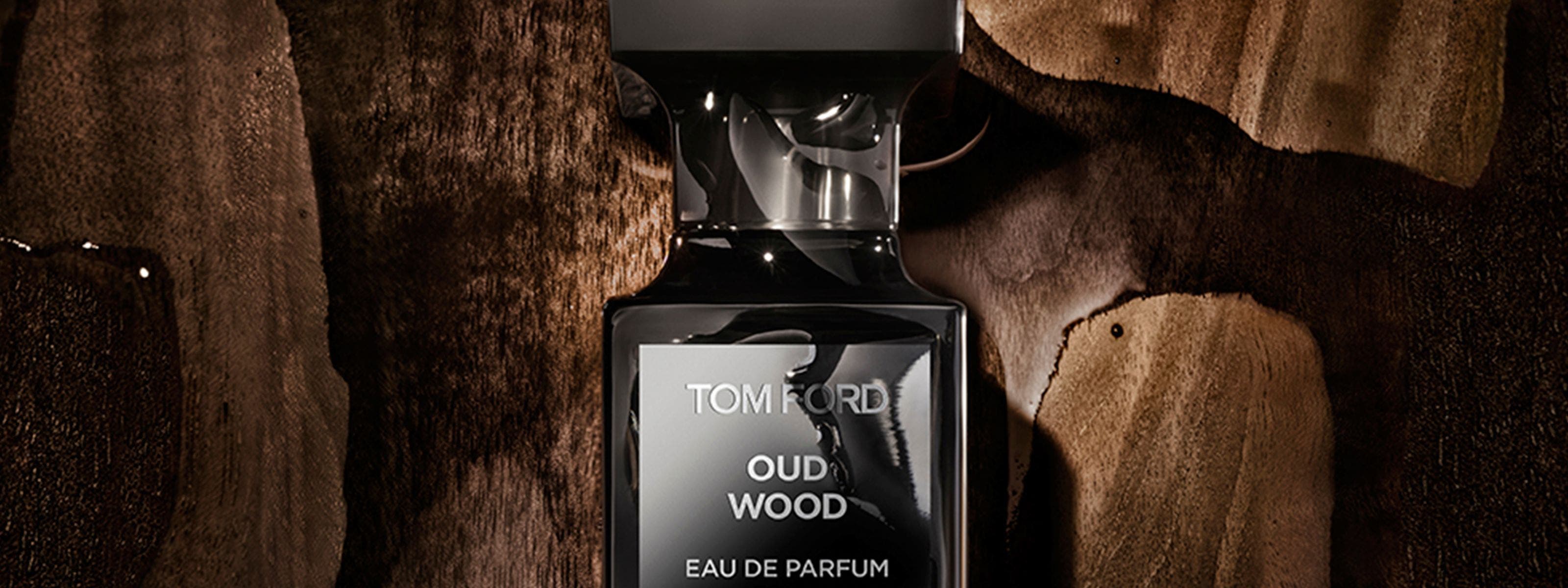 Bottle of Tom Ford's Oud Wood eau de parfum.