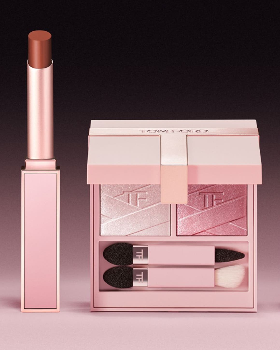 TOM FORD perfume, lipstick, eyeshadow palette and blush.