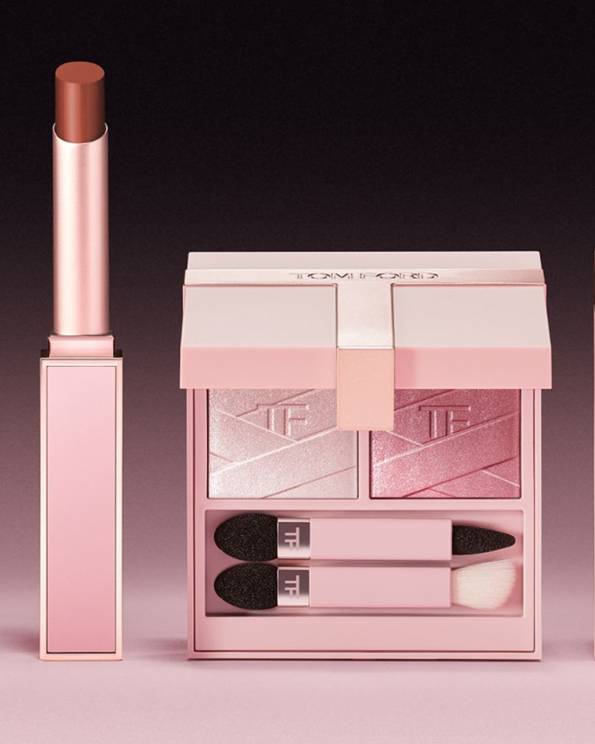 TOM FORD perfume, lipstick, eyeshadow palette and blush.