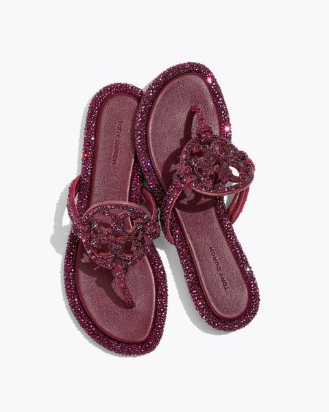 Bedazzled maroon Tory Burch sandals