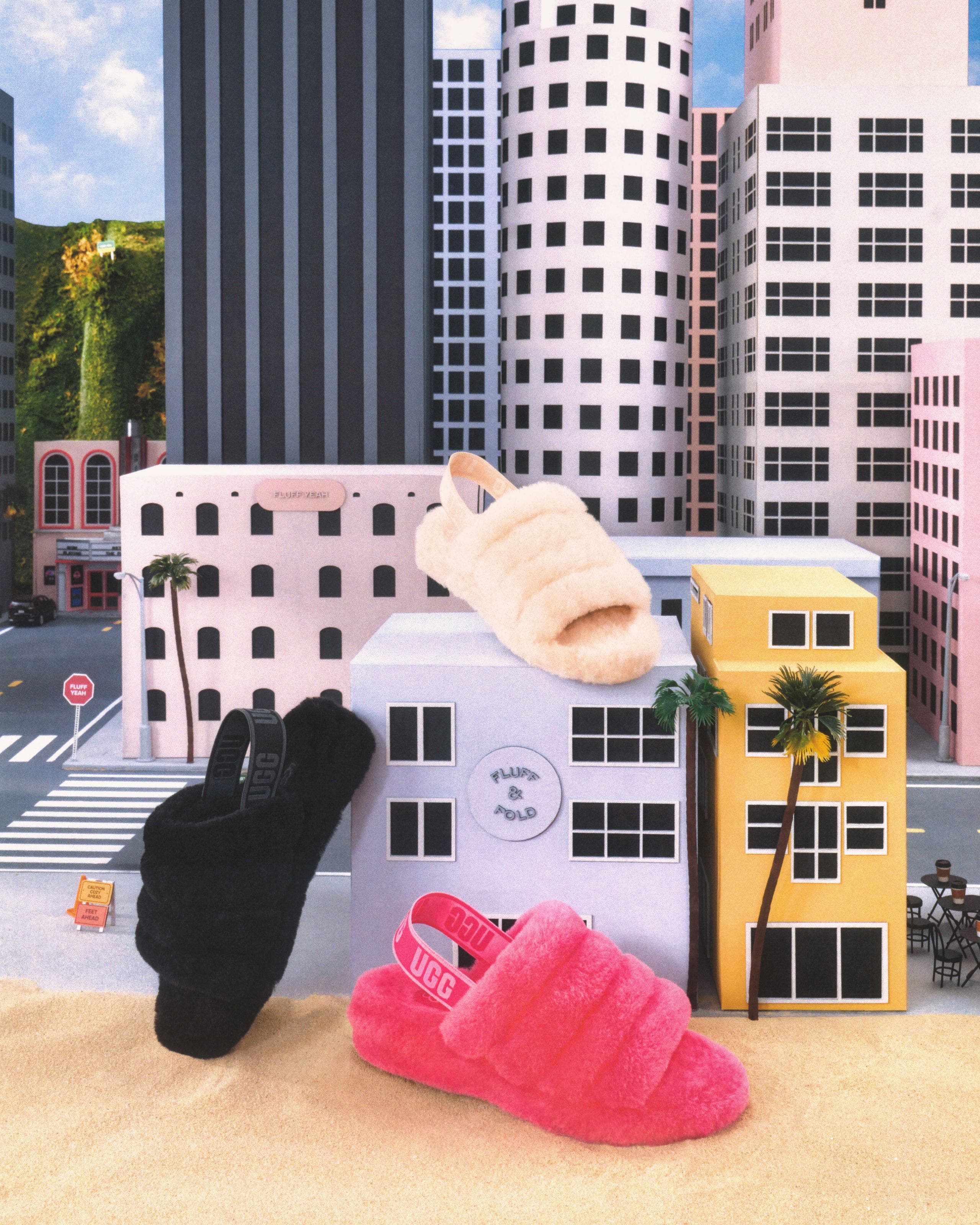 Black, Pink and White UGG slippers