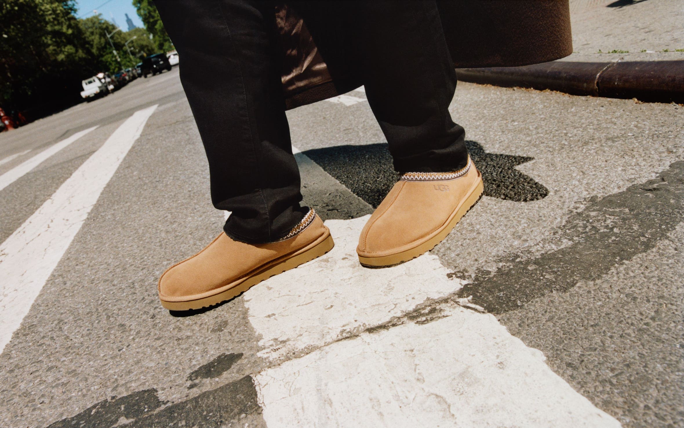 Man wearing UGG shoes on the street