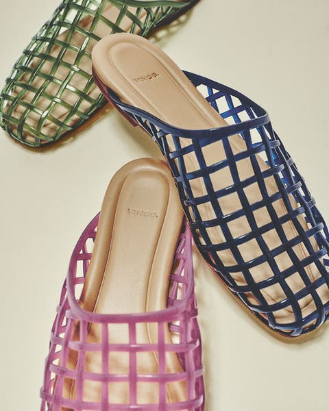 Pink, blue and green Vince jelly mules