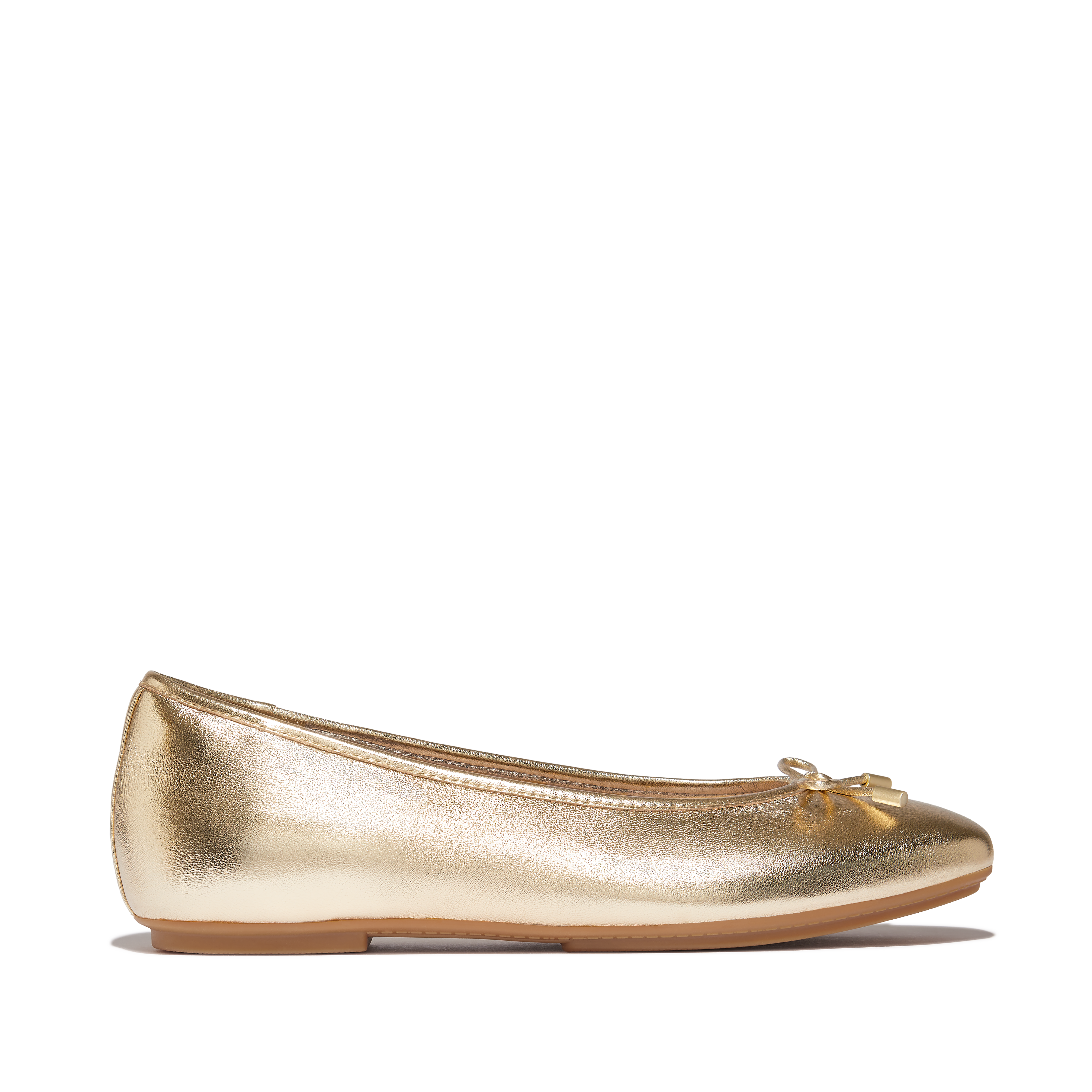 FitFlop Delicato Bow Soft Metallic-Leather Ballet Flats, Alternate, color, Platino