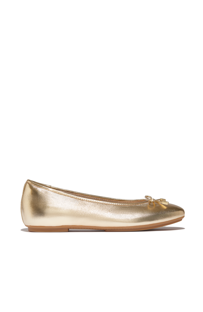 FitFlop Delicato Bow Soft Metallic-Leather Ballet Flats, Alternate, color, Platino