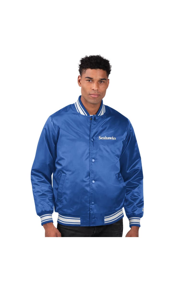 STARTER Men's Starter Royal Seattle Seahawks Locker Room Satin Full-Snap Varsity Jacket, Main, color, Royal
