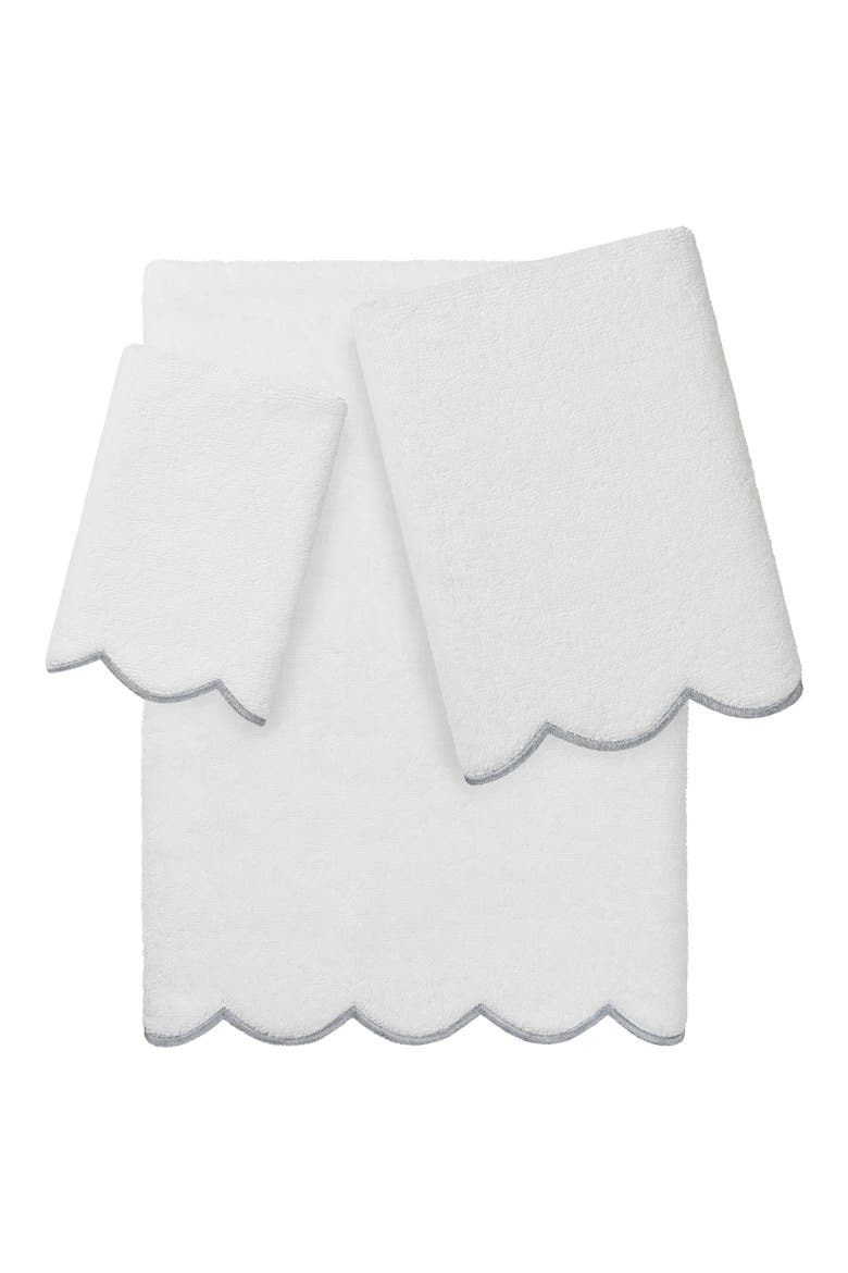 Adornia Scallop 3-Piece Towel Set, Main, color, WHITE/ GRAY