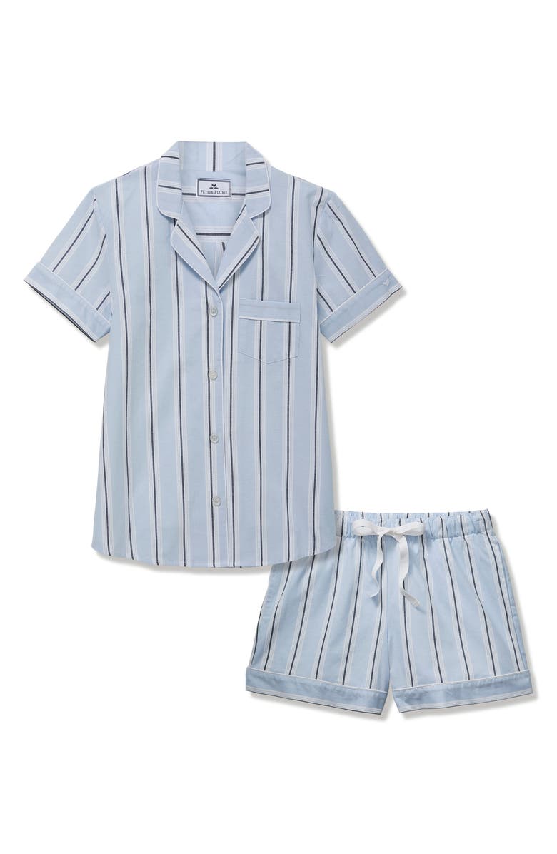 Petite Plume Coastal Stripe Cotton Twill Short Pajamas, Alternate, color, Blue