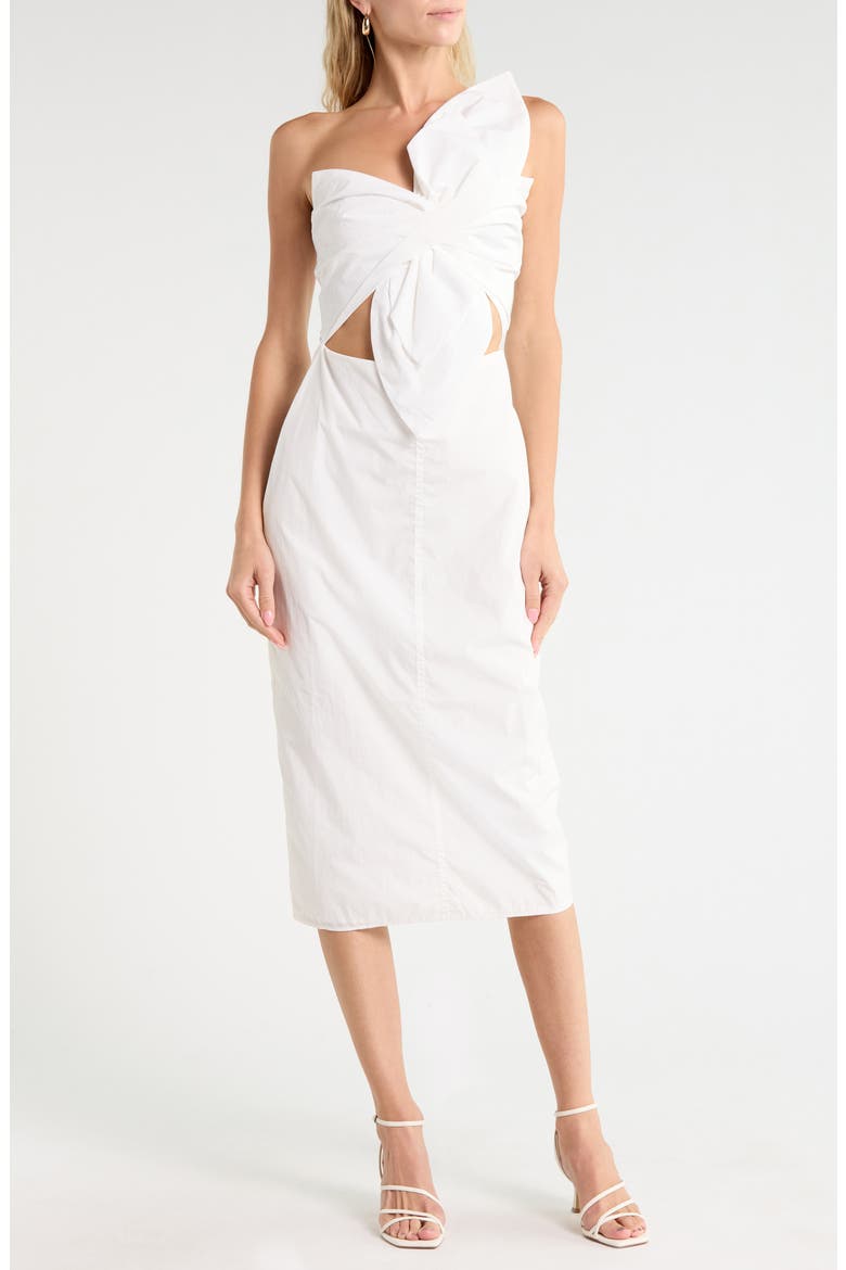 Carmen Knot One-Shoulder Midi Dress, Main, color, WHITE TAFFETA