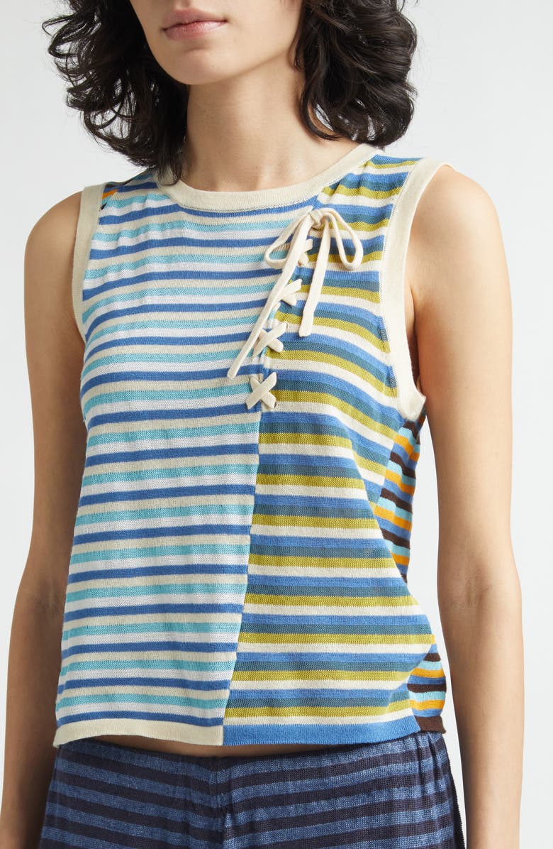 YanYan Romy Stripe Lace-Up Sleeveless Cotton Blend Sweater, Alternate, color, Sky Multi