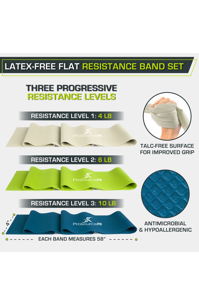 ProsourceFit Latex-Free Flat Resistance Band 3 Pack, Alternate, color, Assorted