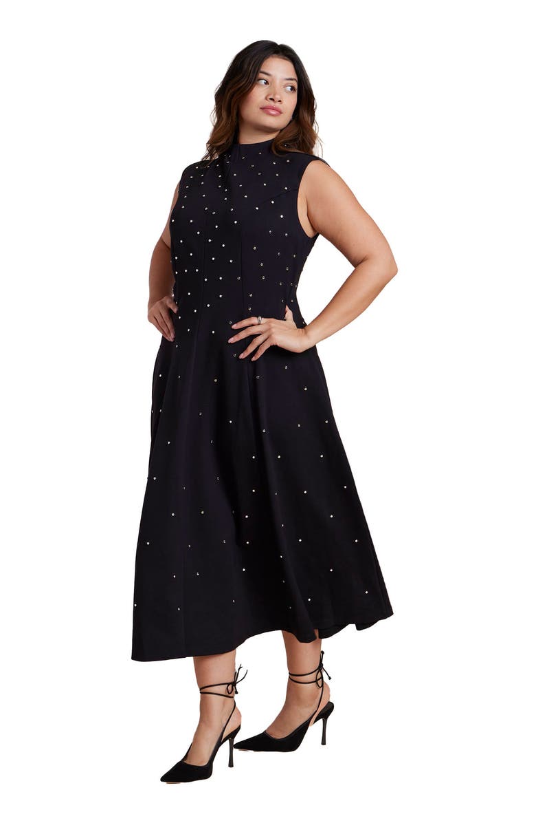 ELOQUII Stud Detail Ponte Midi Dress, Main, color, Black Onyx