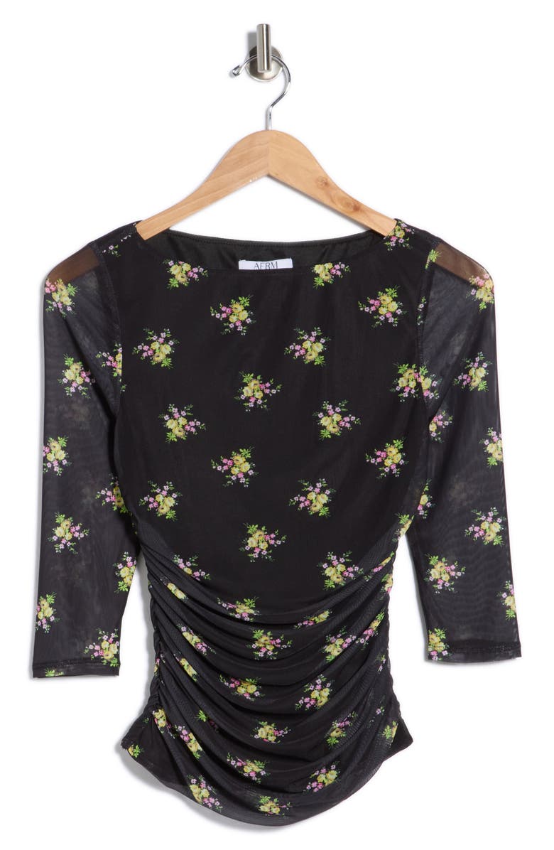 AFRM LOS ANGELES Anahi Mesh Top, Alternate, color, Noir Spring Bouquet