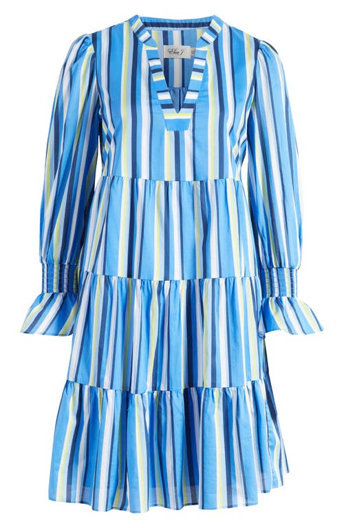 Shop Eliza J Float Tiered Three-quarter Sleeve Dress In Blue