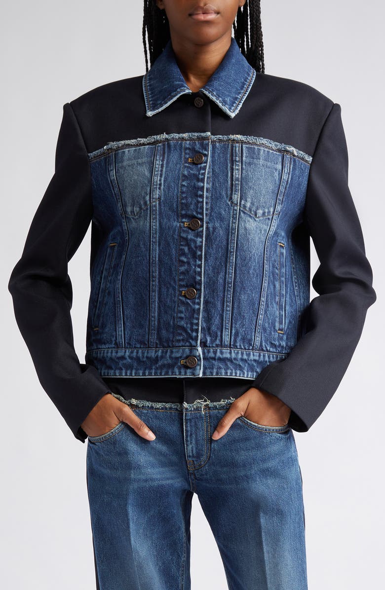 Stella McCartney Mixed Media Denim & Twill Trucker Jacket, Main, color, 