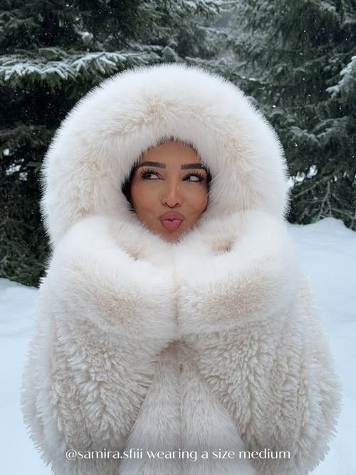 Miss Circle Kali Statement Cropped Faux Fur Hoodie Jacket In White