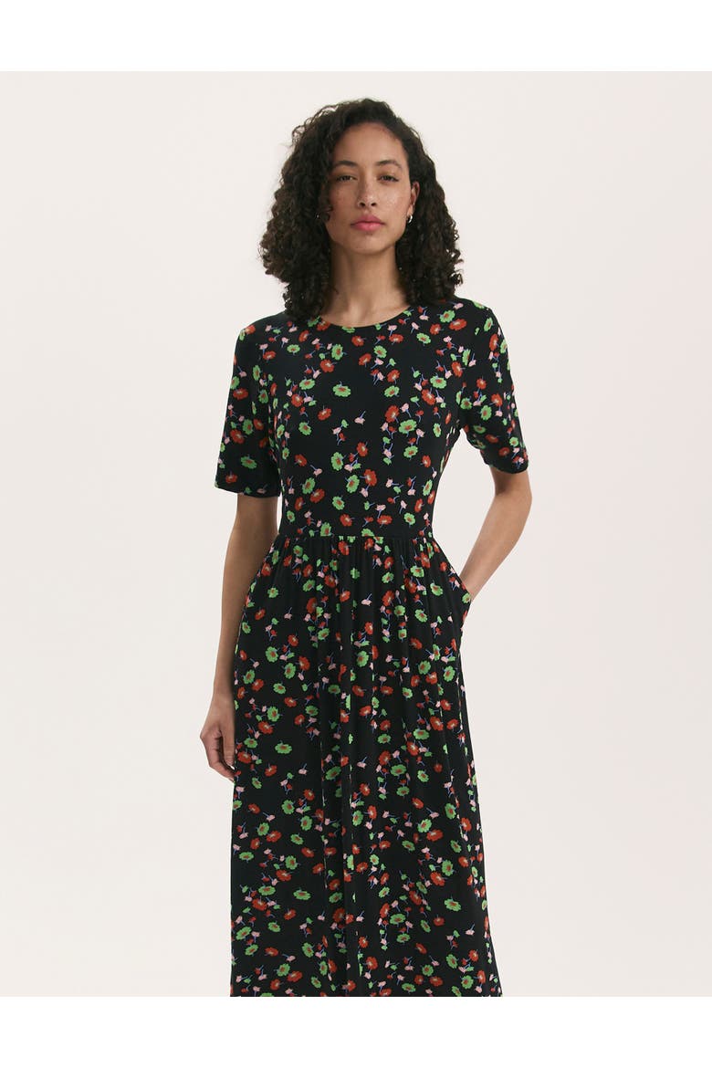 Kathryn Floral Jersey Midi T-Shirt Dress, Alternate, color, Black Flower