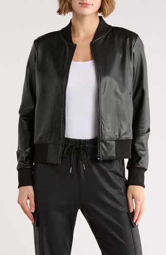 90 DEGREE BY REFLEX Faux Leather Crop Bomber Jacket