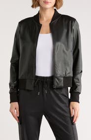 90 DEGREE BY REFLEX Faux Leather Crop Bomber Jacket