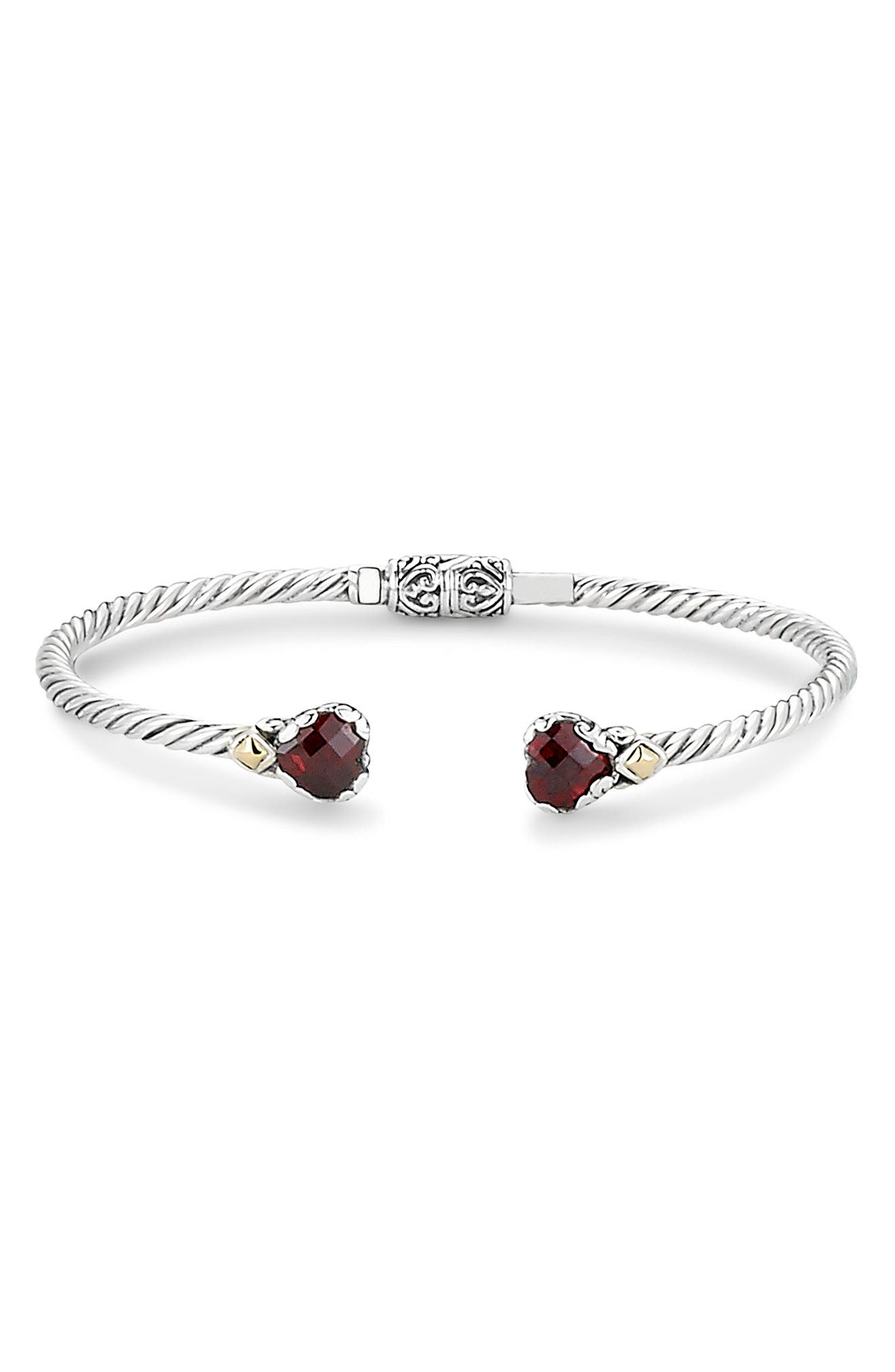 Sterling Silver & 18k Gold Garnet Heart Bangle