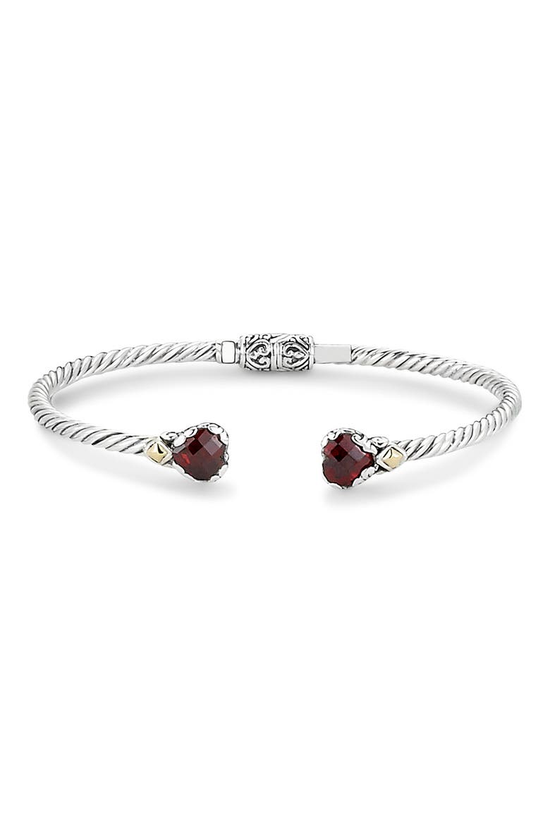 Sterling Silver & 18k Gold Garnet Heart Bangle, Main, color, RED