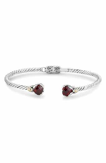 Sterling Silver & 18k Gold Garnet Heart Bangle
