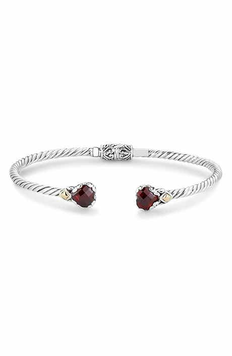 Sterling Silver & 18k Gold Garnet Heart Bangle