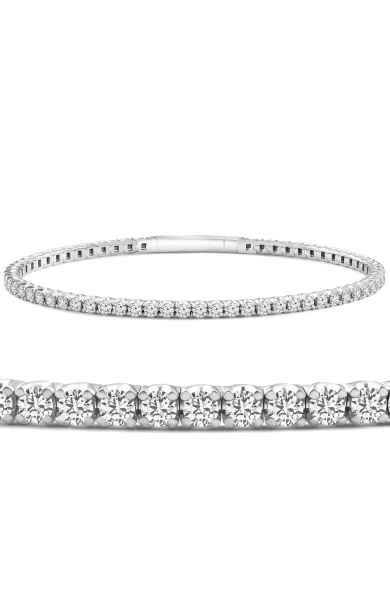 Bliss Diamond 3Ct Round Diamond Flexible Oval Bangle Women's Bracelet 14k Gold Lab Grown, Main, color, 14K White Gold