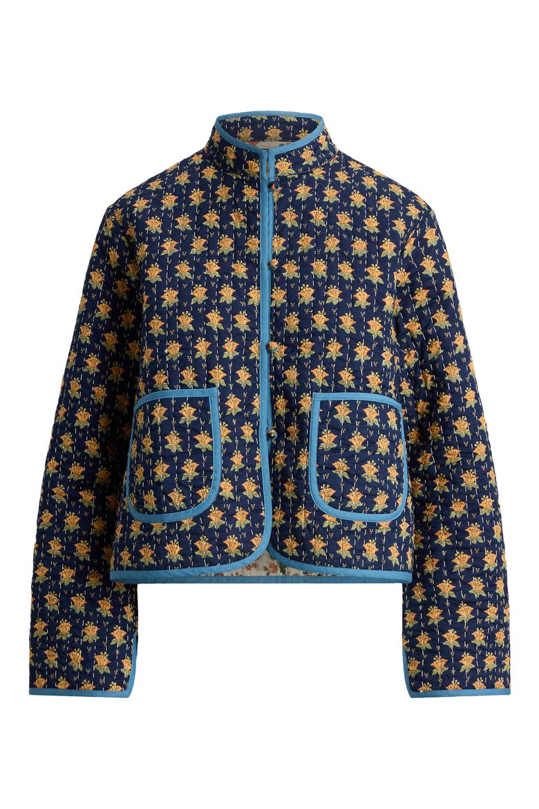 Reversible Quilted Floral Cotton Jacket, Alternate, color, NAVY MULTI