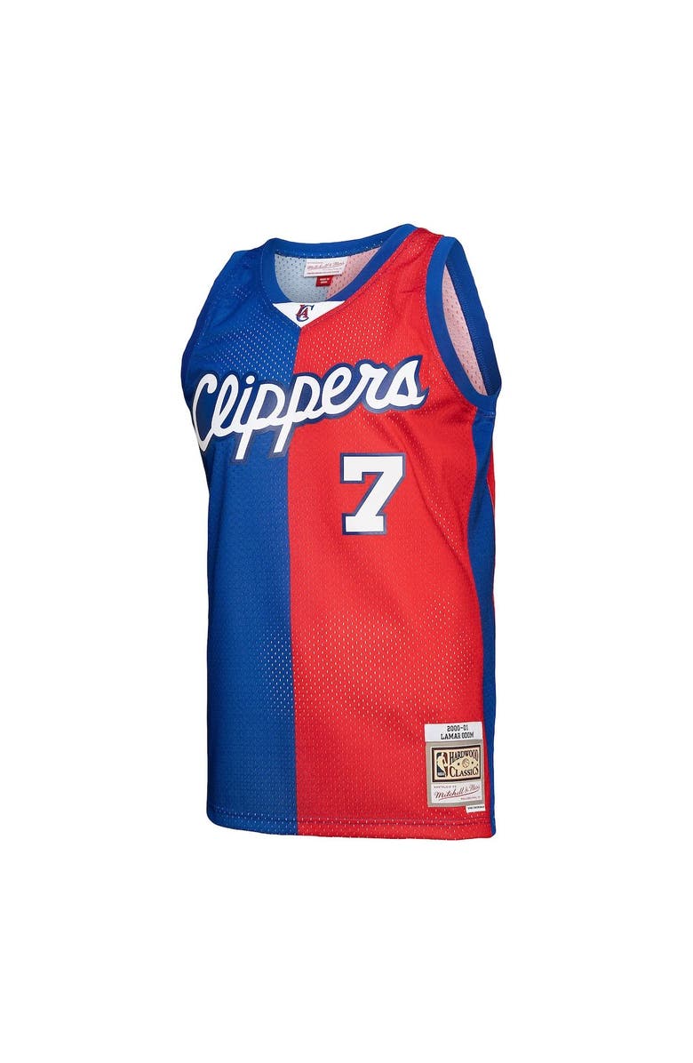 Mitchell & Ness Men's Mitchell & Ness Lamar Odom Royal/Red LA Clippers Hardwood Classics 2000/01 Split Swingman Jersey, Alternate, color, 