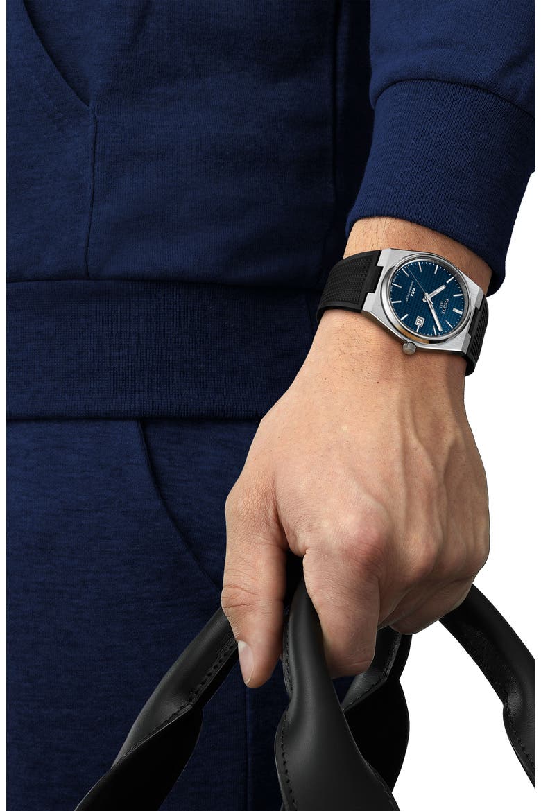PRX Powermatic 80 Rubber Strap Watch, 40mm, Alternate, color, BLACK