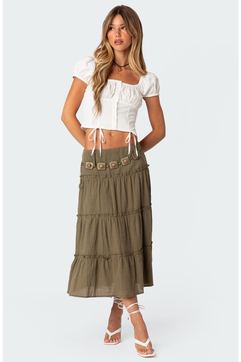 Melinda Tiered Cotton Midi Skirt, Alternate, color, OLIVE