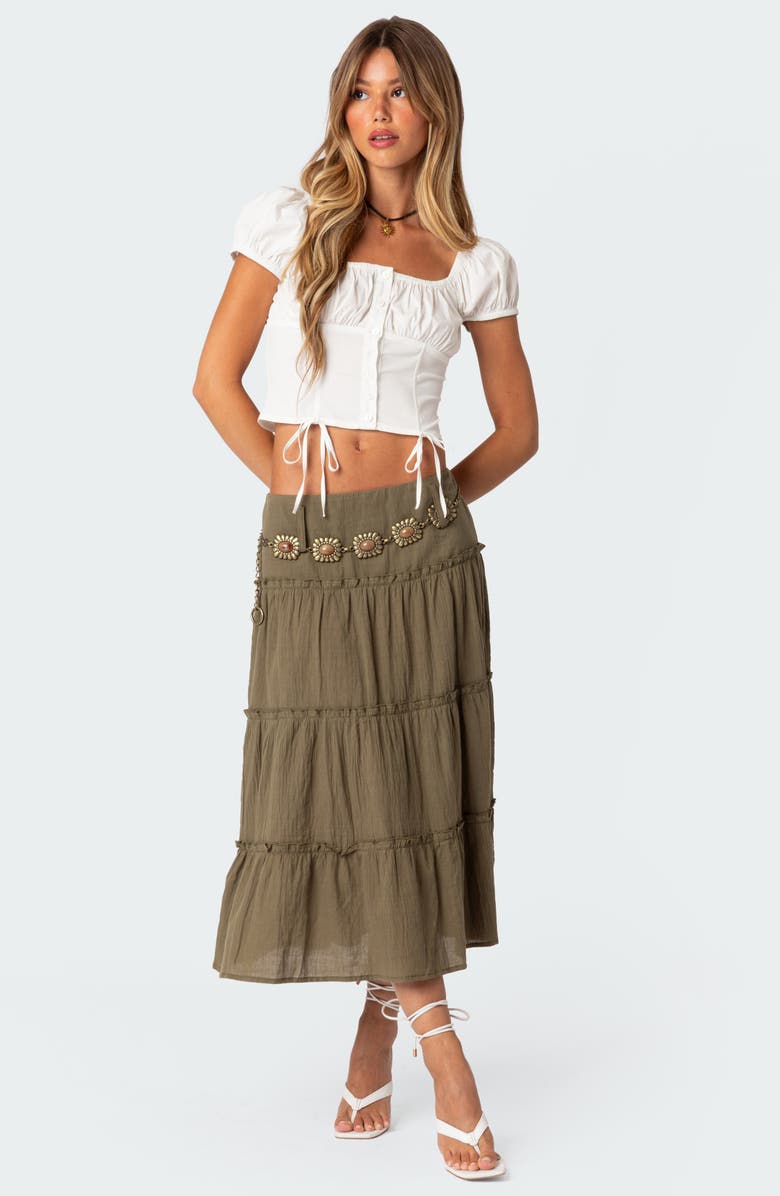 EDIKTED Melinda Tiered Cotton Midi Skirt, Alternate, color,
