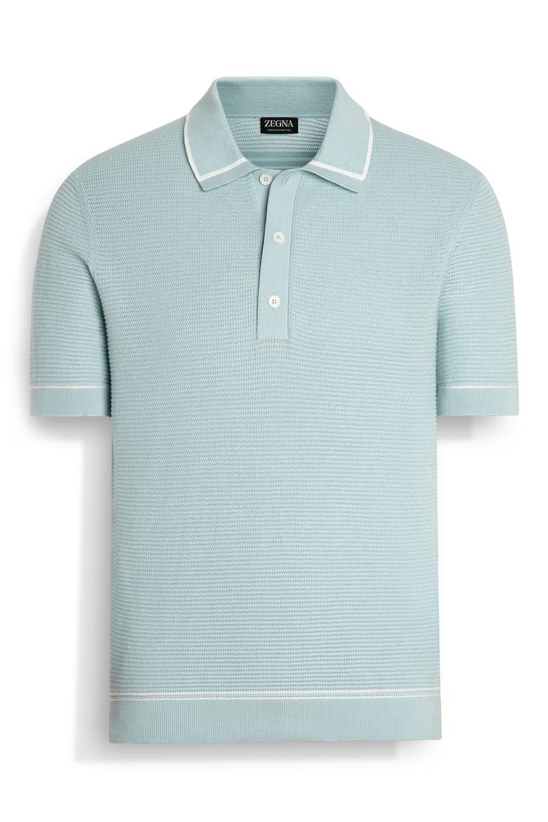 Premium Cotton Waffle Stitch Polo Sweater, Main, color, AQUA SOLID