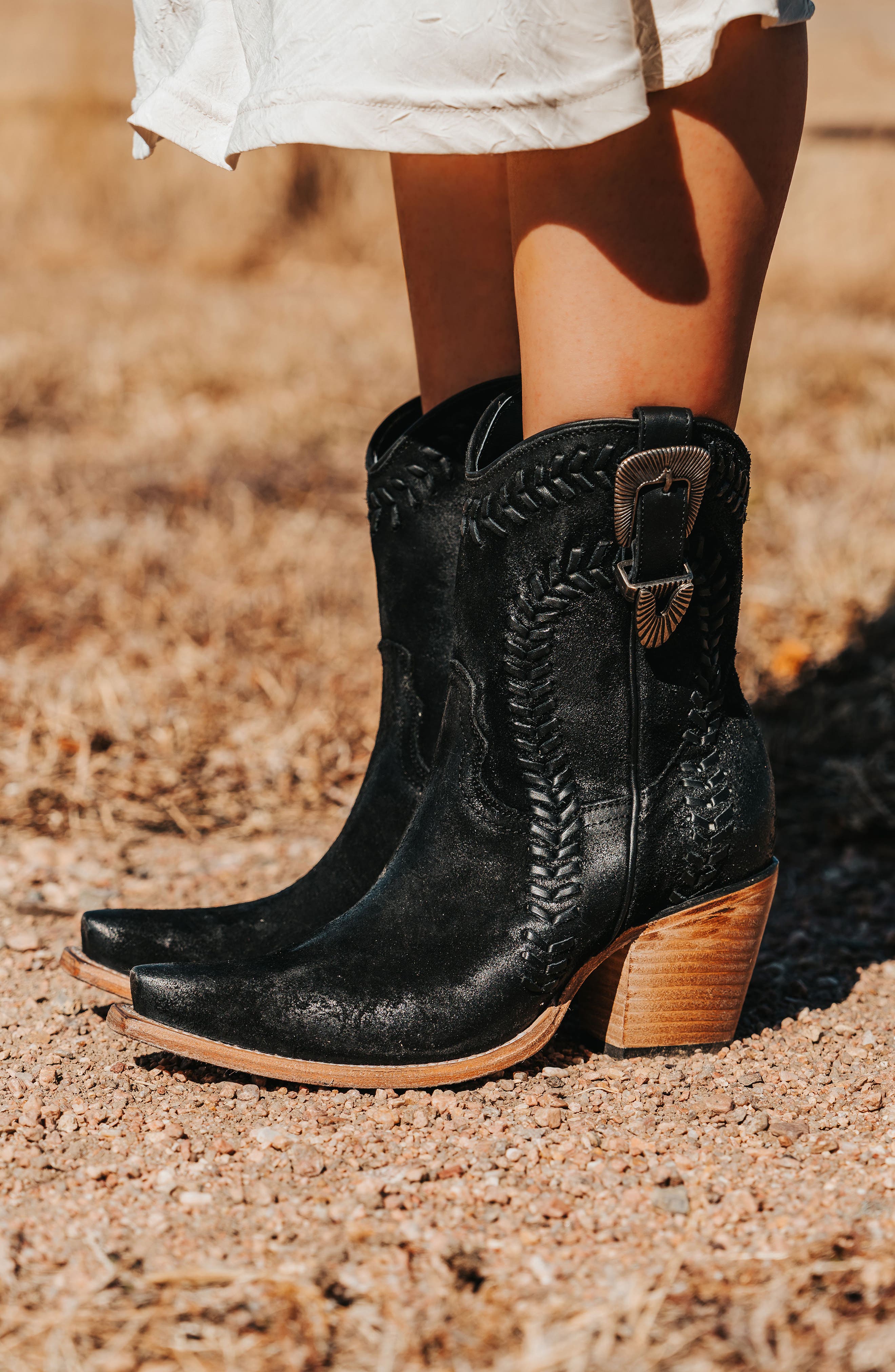 Freya Leather Western Bootie, Alternate, color, BLACK SUEDE