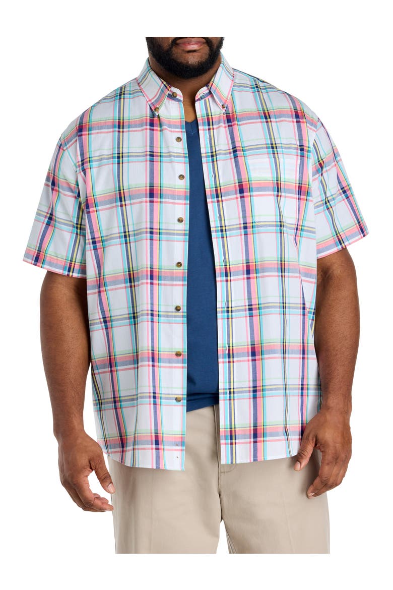 Big & Tall Easy-Care Large Plaid Sport Shirt V3, Main, color, WHITE