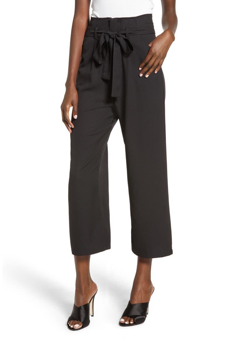 Tie Waist Crop Pants, Main, color, BLACK