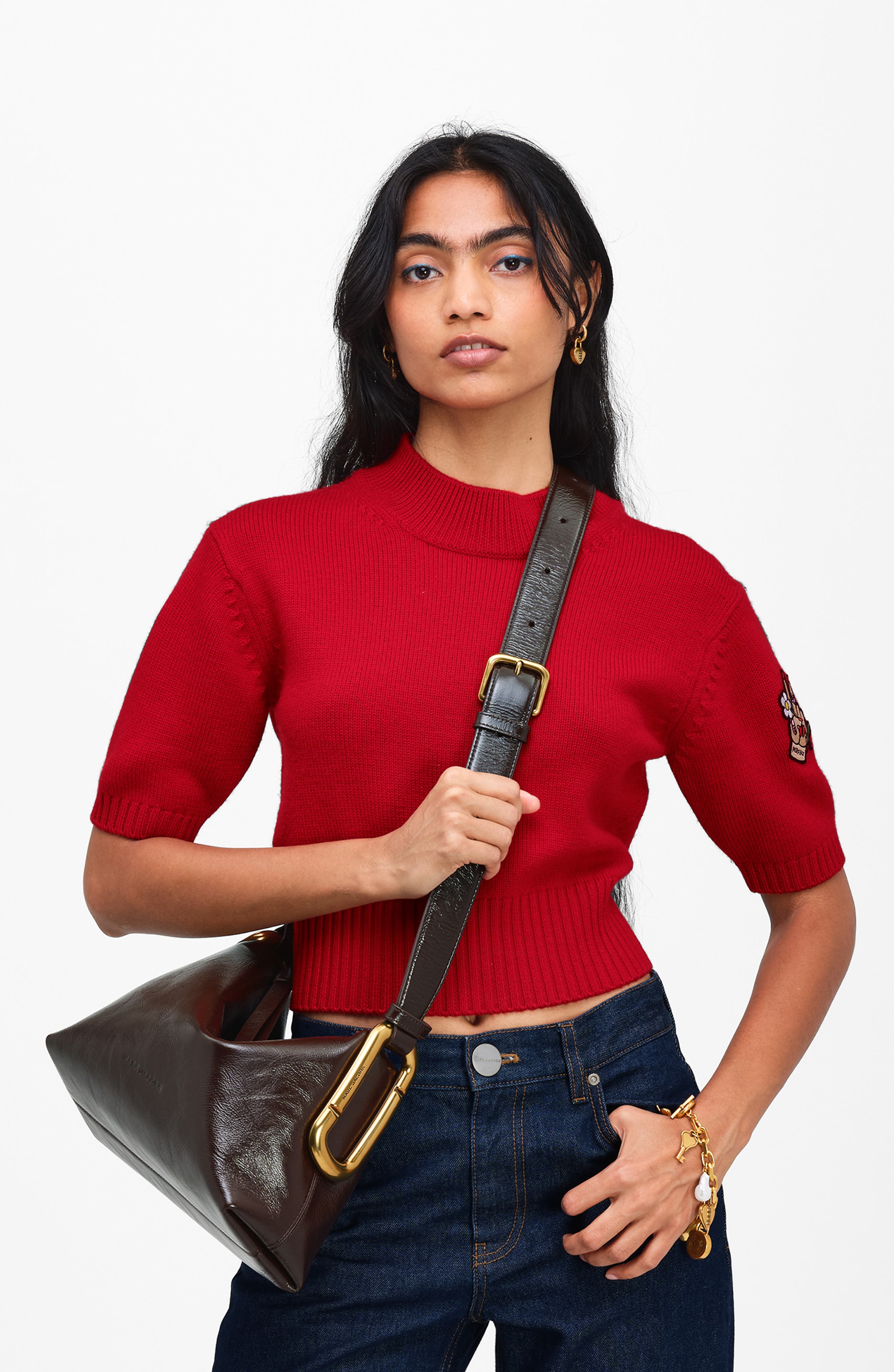 Scene Medium Crinkled Leather Shoulder Bag, Alternate, color, FONDANT