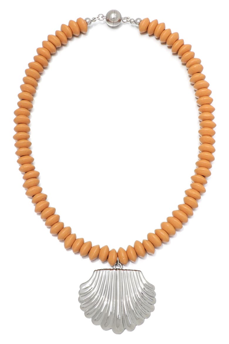 Oversize Shell Pendant Necklace, Main, color, SILVER/ BROWN