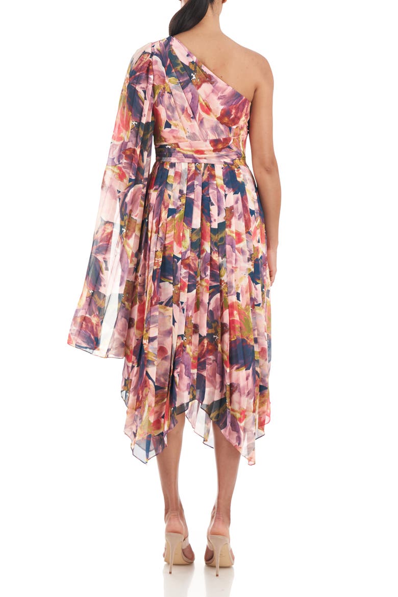 Lilah Floral One-Shoulder Chiffon Gown, Alternate, color, ROSETTE MULTI