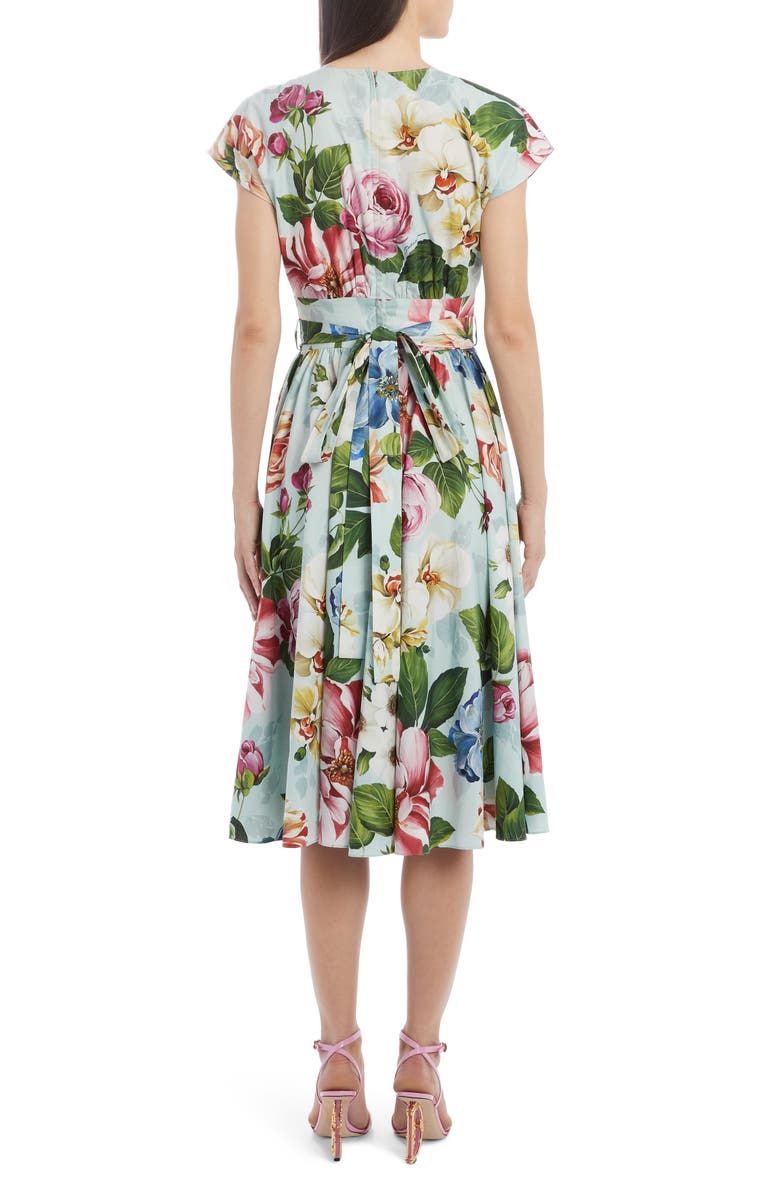 Dolce&Gabbana Floral Belted Cotton A-Line Dress, Alternate, color, 