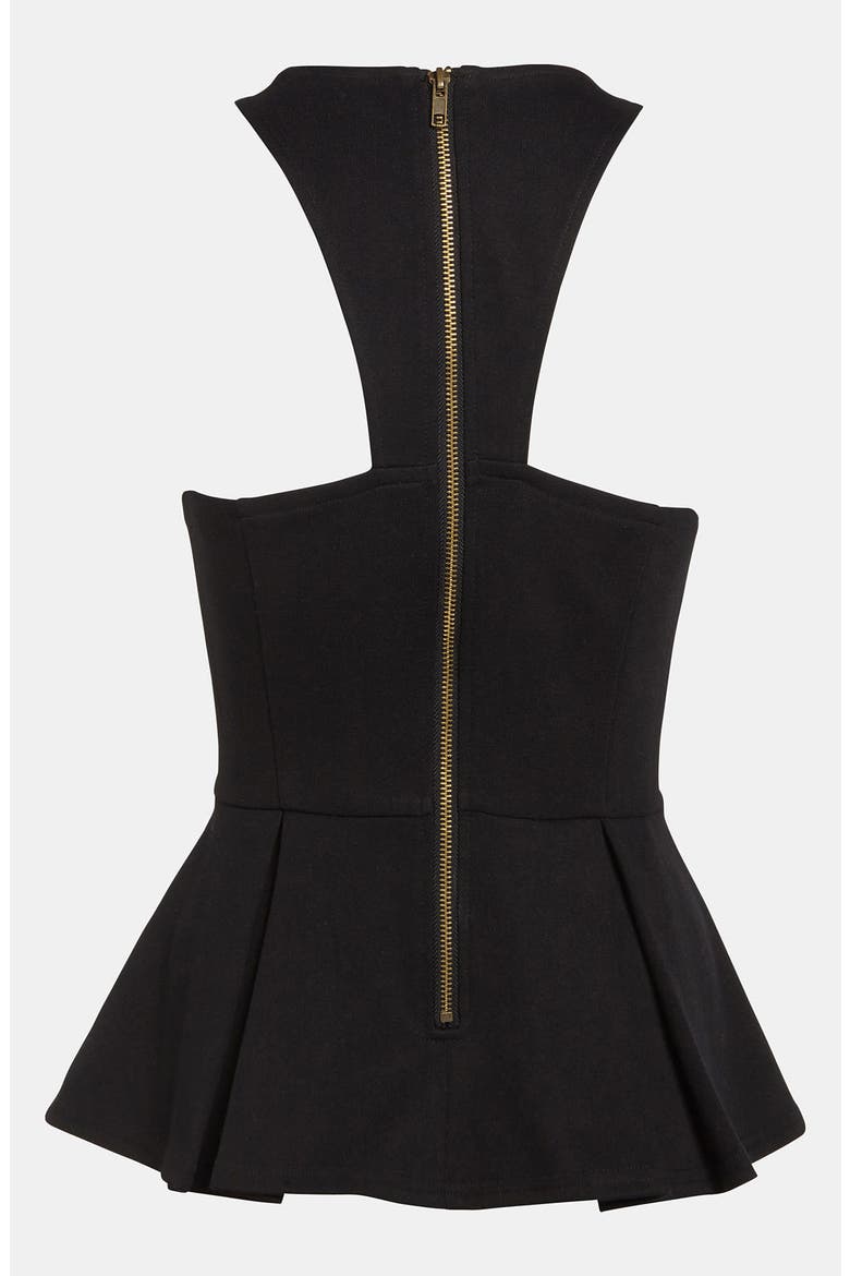 ASTR Faux Leather Front Peplum Tank, Alternate, color, BLACK/ WHITE
