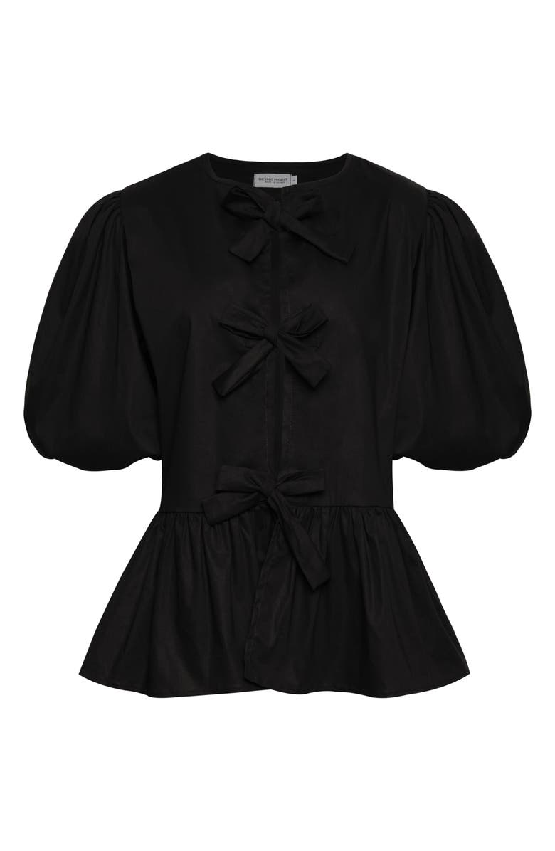 The Lulo Project Orquid Tie Front Stretch Cotton Top, Alternate, color, Black