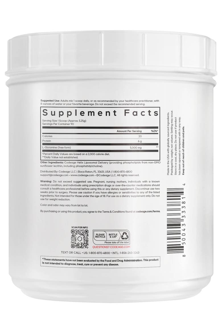 Liposomal L-Glutamine Powder 5000mg Supplement, Alternate, color, White