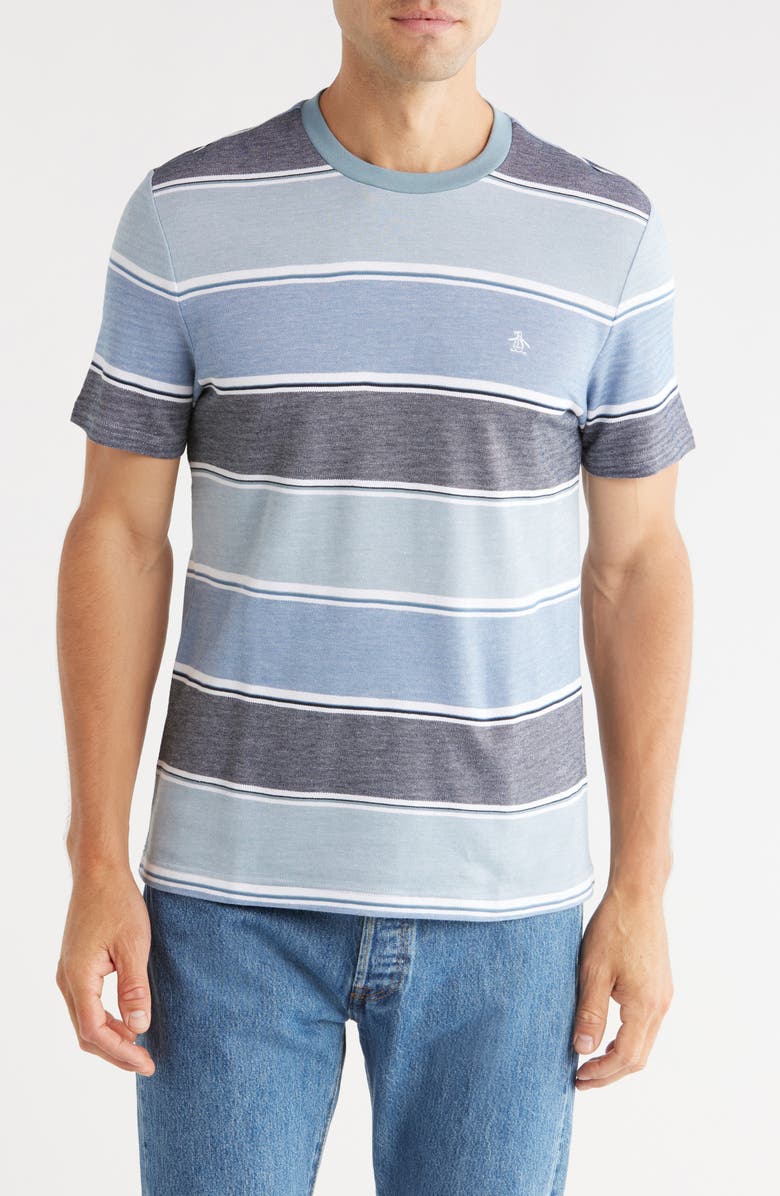 Original Penguin Gradient Stripe Cotton Piqué T-Shirt, Main, color, Citadel