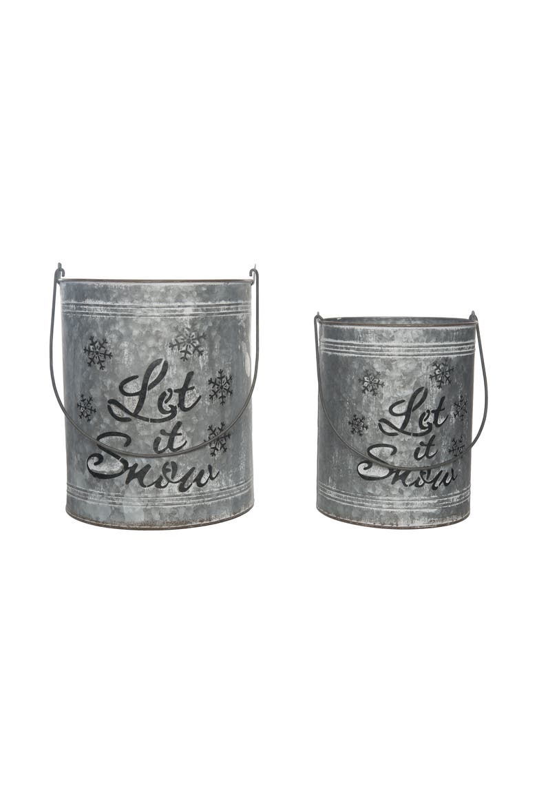 Silver Christmas Let It Snow Bucket Lanterns Set of 2 Metal, Alternate, color, Silver