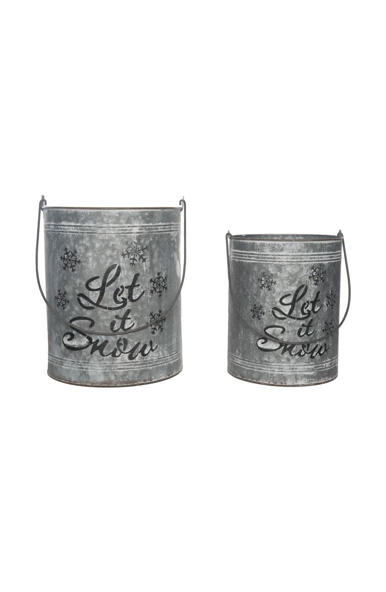 Transpac Silver Christmas Let It Snow Bucket Lanterns Set of 2 Metal, Alternate, color, 