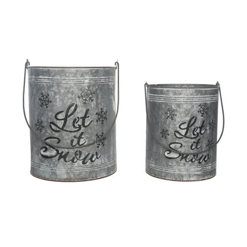 Transpac Silver Christmas Let It Snow Bucket Lanterns Set Of 2 Metal In Silver